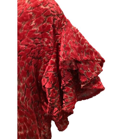 KARLIE RED LEOPARD LINED VELVET BURN OUT V NECK TUNIC TOP S NWT - Picture 3 of 7